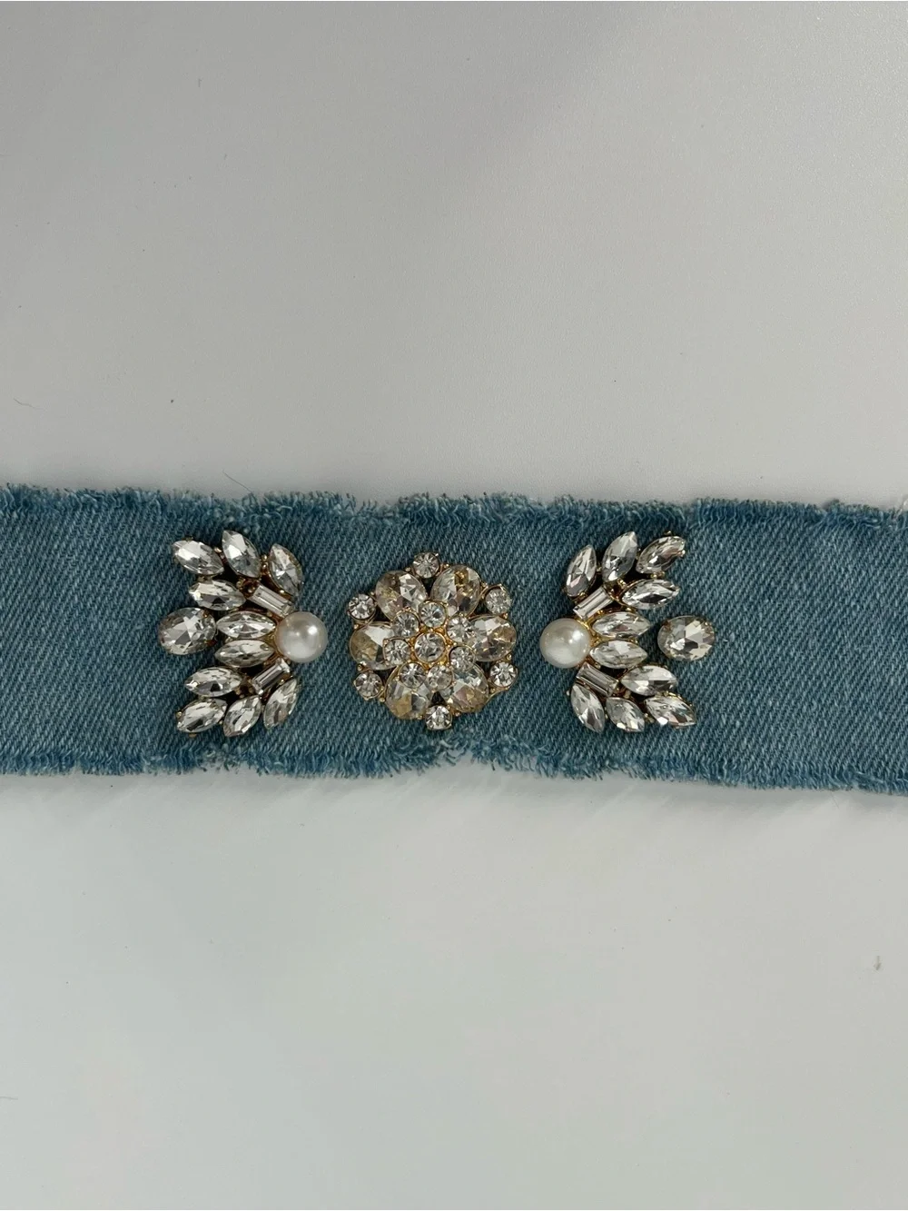 Handmade Denim Blue Crystal Applique Choker Necklace Y2K Inspired